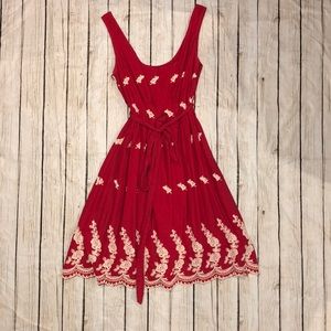 Forever 21 red A-Line dress with floral stitching